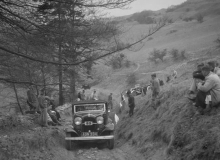 Ford V8 of Miss V Wild competing in the MG Car Club Abingdon Trial/Rally, 1939. Artist: Bill Brunell.