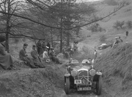 Wolseley Hornet of GK Crawford competing in the MG Car Club Abingdon Trial/Rally, 1939. Artist: Bill Brunell.