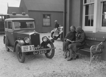 Wolseley Hornet of Morna Vaughan, B&HMC Brighton Motor Rally, John O'Groats, Scotland, 1930. Artist: Bill Brunell.