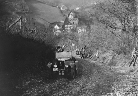 Singer Junior of RW Everard competing in the MCC Lands End Trial, Beggars Roost, Devon, 1929. Artist: Bill Brunell.