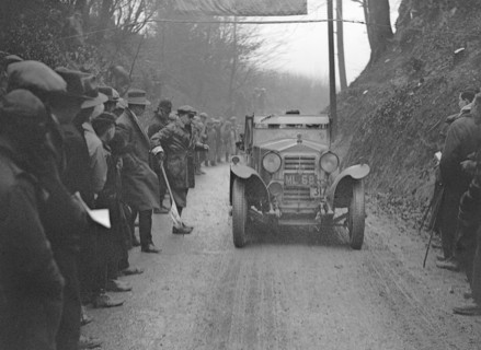 OM open 4-seater of PD Walker competing in the MCC Exeter Trial, 1928. Artist: Bill Brunell.
