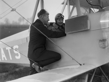 Kitty Brunell in the cockpit of a Blackburn Bluebird aeroplane, c1930s. Artist: Bill Brunell.