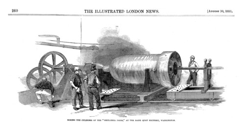 'Boring the cylinder of the 'Britannia Press' at the Bank Quay Foundry, Warrington', 1851. Artist: Unknown