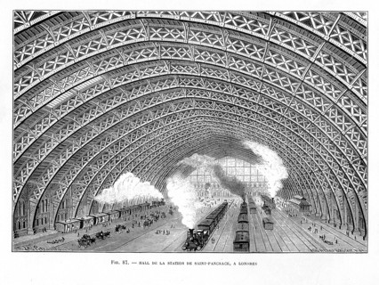 Interior of St Pancras Railway Station, London, 1865. Artist: Unknown