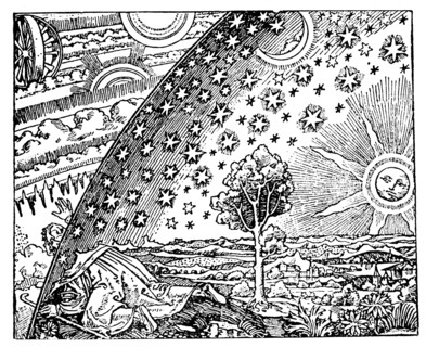 Reconstruction of a medieval conception of the universe, 19th century?. Artist: Anon