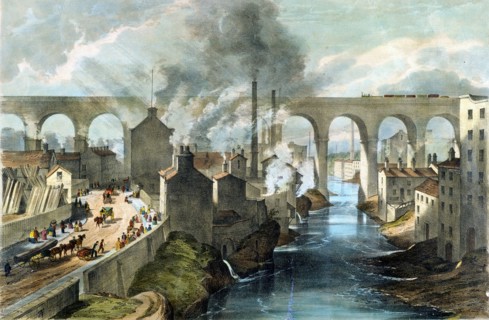 Train crossing Stockport viaduct on the London & North Western Railway, c1845. Artist: Unknown