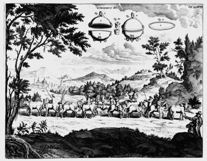 Von Guericke's demonstration of the strength of air pressure, 1672. Artist: Unknown