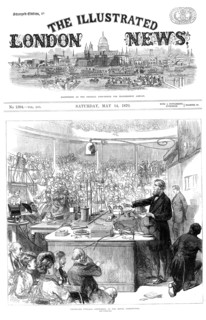 John Tyndall lecturing on electromagnetism at the Royal Institution, London. May 1870. Artist: Unknown