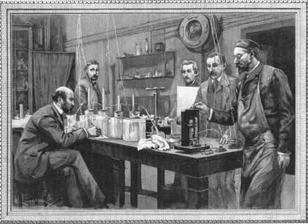 Physics research laboratory at the Sorbonne, Paris 1895. Artist: Unknown