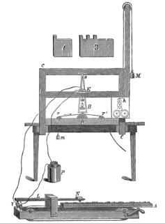Morse's first telegraph, 1837 (c1900). Artist: Sir John Gilbert