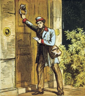 'There is the Postman's knock!', 1867.  Artist: Anon