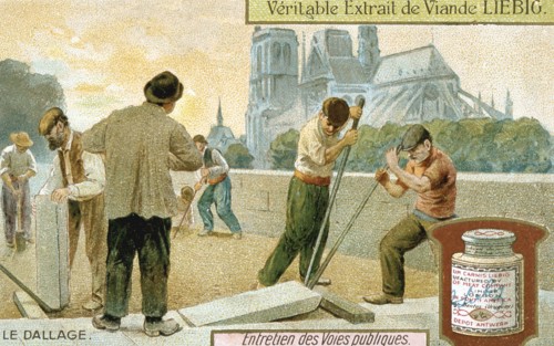 Laying paving slabs in a Paris street, c1900. Artist: Unknown