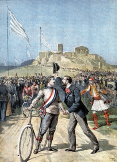 Paul Masson, winner of a cycling event at the Olympic Games, Athens, 1896. Artist: Unknown
