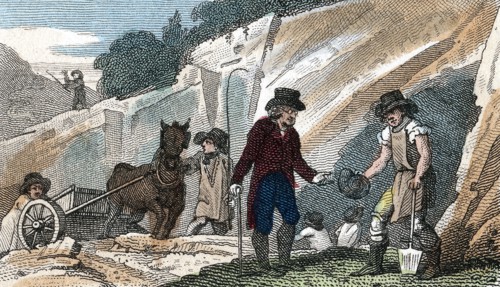 Fossil hunting in Cherry Hinton chalk pit, Cambridgeshire, 1822. Artist: Unknown