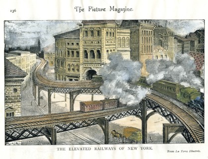 Elevated Railway in New York, from The Picture Magazine, c19th century. Artist: Unknown