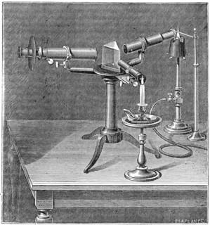 Spectroscopic apparatus used by Robert Wilhelm Bunsen and Gustav Robert Kirchhoff, c1895. Artist: Unknown