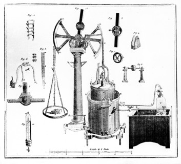 Antoine Lavoisier's apparatus for weighing gases, 1789. Artist: Unknown