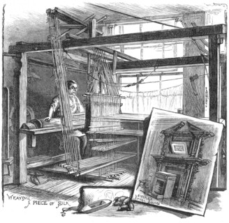 A Spitalfields silk weaver at his hand loom, 1884. Artist: Unknown