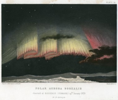 Aurora Borealis or Northern Lights, curtain form 1839. [1872]. Artist: Rapine