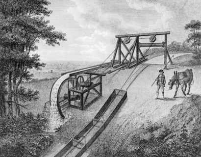 Inclined plane powered by water wheel in used on a canal, 1796. Artist: Unknown