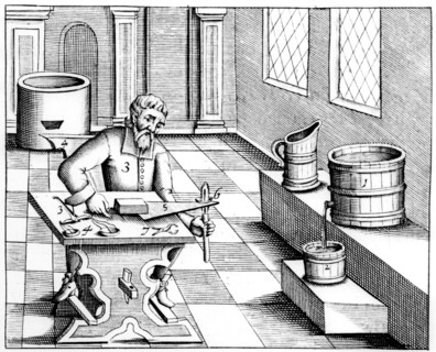 Checking the quality of saltpetre (nitre, potassium nitrate, or KN03), 1683. Artist: Unknown