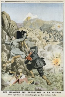 Cameramen under fire while filming in the First Balkan War, 1912. Artist: Unknown