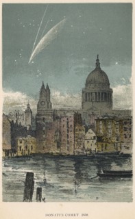 Donati's comet of 1858 viewed over St Paul's Cathedral, London, 1884. Artist: Unknown