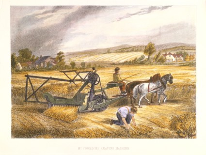 Cyrus McCormick's reaping machine of 1831 (patented 1834), c1851.  Artist: Anon
