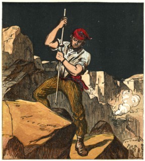 Using gunpowder in a stone quarry, 1867. Artist: Anon