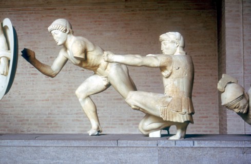 Reconstruction of part of the East Pediment of Temple of Aphaia, Aegina, Greece, c500-c480 BC. Artist: Unknown