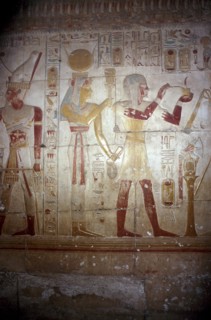 Painted relief of Sethos and Isis-Hathor, Temple of Sethos I, Abydos, Egypt, 19th Dynasty, c1280 BC. Artist: Unknown