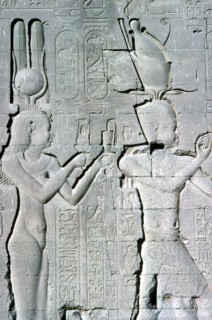 Vertical detail of a relief of Cleopatra and Caesarion, Temple of Hathor, Dendera, c125 BC-c60 AD. Artist: Unknown