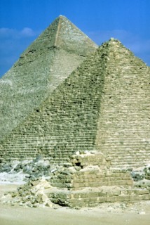 Pyramids of Khafre on left and of Mycerinus on right, Giza, Egypt, c26th century BC. Artist: Unknown