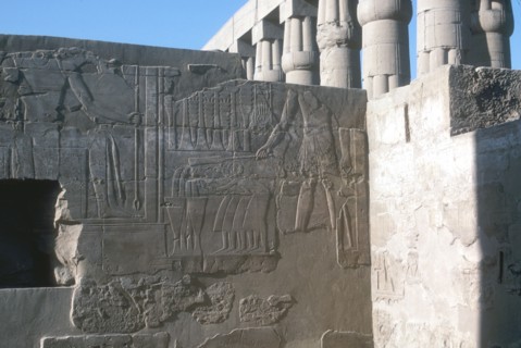 Relief of the Pharaoh smiting his enemies, Temple sacred to Amun, Mut and Khons, Luxor, Egypt. Artist: Unknown