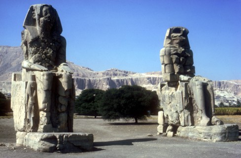 Frontal view of The Colossi of Memnon, Luxor West Bank, Egypt, c1400 BC. Artist: Unknown