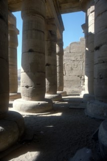 View through to relief of Rameses II before Amun & Mut, Temple of Rameses II, Luxor, Egypt. Artist: Unknown