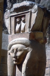 Close-up of Hathor headed capitals, Temple of Hatshepsut, Luxor, Egypt, c15th centuryBC. Artist: Unknown
