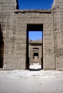 View through the Pylons, Mortuary Temple of Rameses III, Medinat Habu, Luxor, c12th century BC. Artist: Unknown