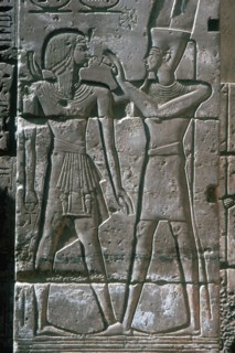 Relief of Rameses III receiving blessing of Amon-Ra, Mortuary Temple, Medinet Habu, 12th centuryBC. Artist: Unknown