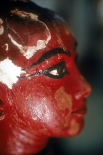 Closeup of head of Tutankhamun as a child emerging from a lotus flower. Artist: Unknown
