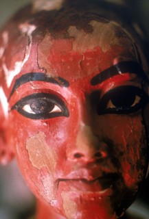 Closeup of head of Tutankhamun as a child emerging from a lotus flower. Artist: Unknown