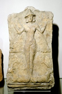 Terracotta relief of the goddess Astarte (Inanna) standing on two animals. Artist: Unknown