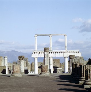 Columns of the Colonnade round the Forumdanc, Pompeii, Italy.  Creator: Unknown.