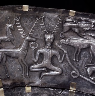 Gundestrup Cauldron, showing Celtic horned god Cernunnos with torc, Denmark, c100 BC. Artist: Unknown