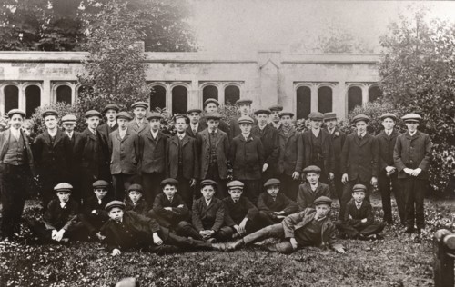 Rowntree boys on an outing pose in Bishopthorpe Palace Gardens, York, Yorkshire,1909. Artist: Unknown
