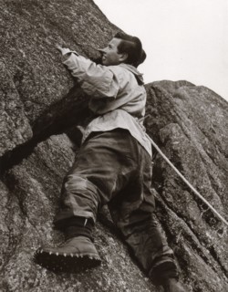 Boy climbing rock face, Outward Bound School, Eskdale, Cumbria,1950. Artist: Unknown