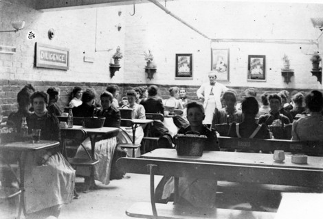 The old girl?s dining room, Rowntree factory, York, Yorkshire, c1894-c1900. Artist: Unknown