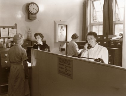 The reception at the Rowntree medical department, York, Yorkshire, 1955. Artist: Unknown