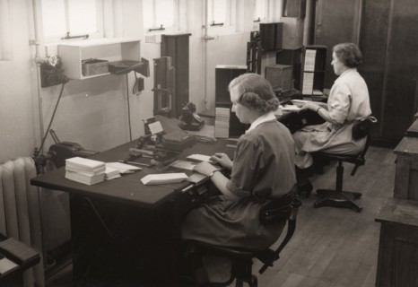 Two women at work in the wages office, Rowntree factory, York, Yorkshire, 1952. Artist: Unknown