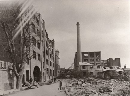 Bomb damage at the Caley factory, Norwich, Norfolk, 1942. Artist: Unknown